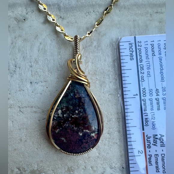 Tarnish Resistant Gold Grounding Copper Moss Agate Necklace Pendant - Picture 6 of 8